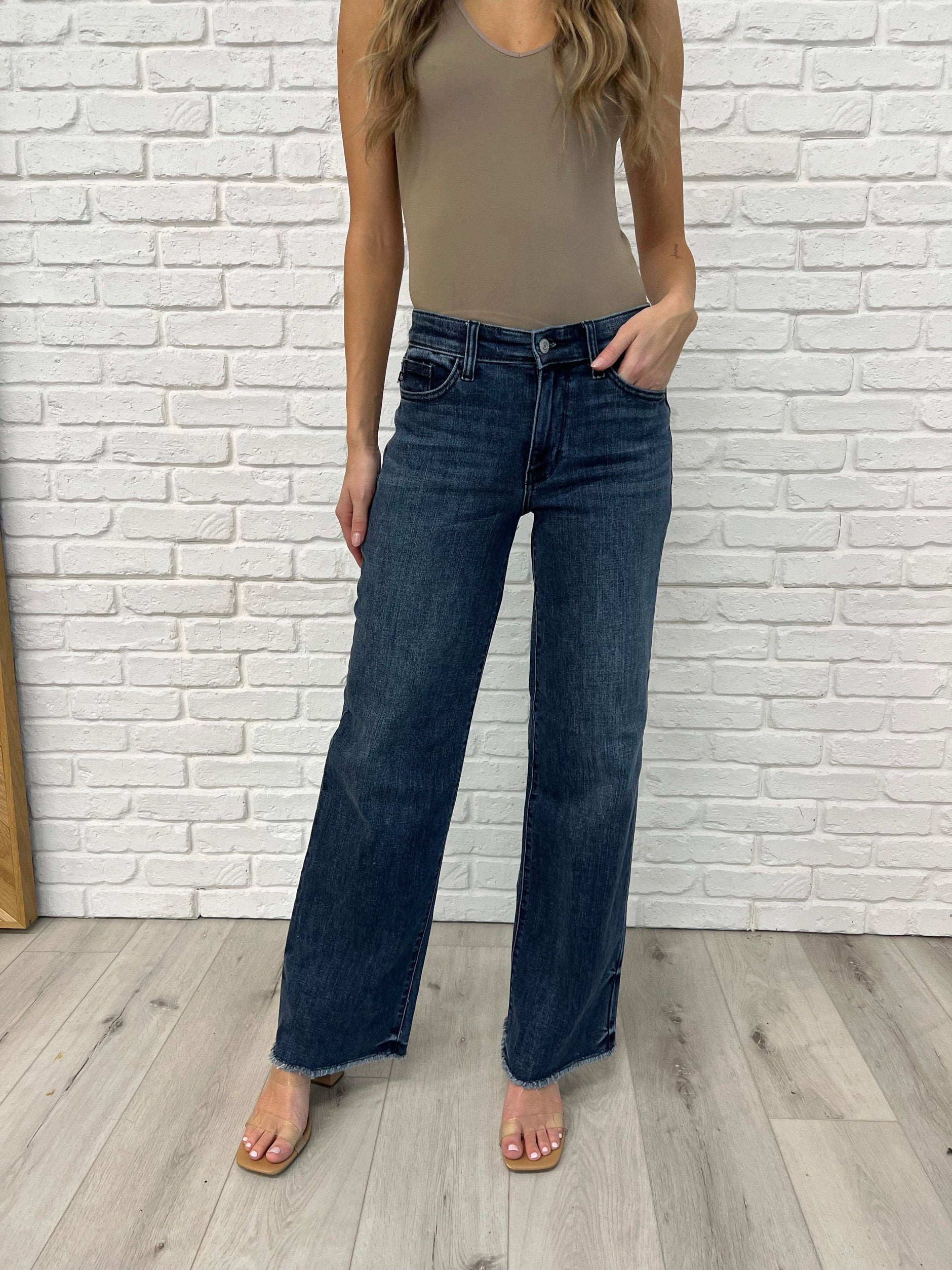 Addie Mid Rise Vintage Wash Wide Leg Jeans - SwagglyLife Home & Fashion